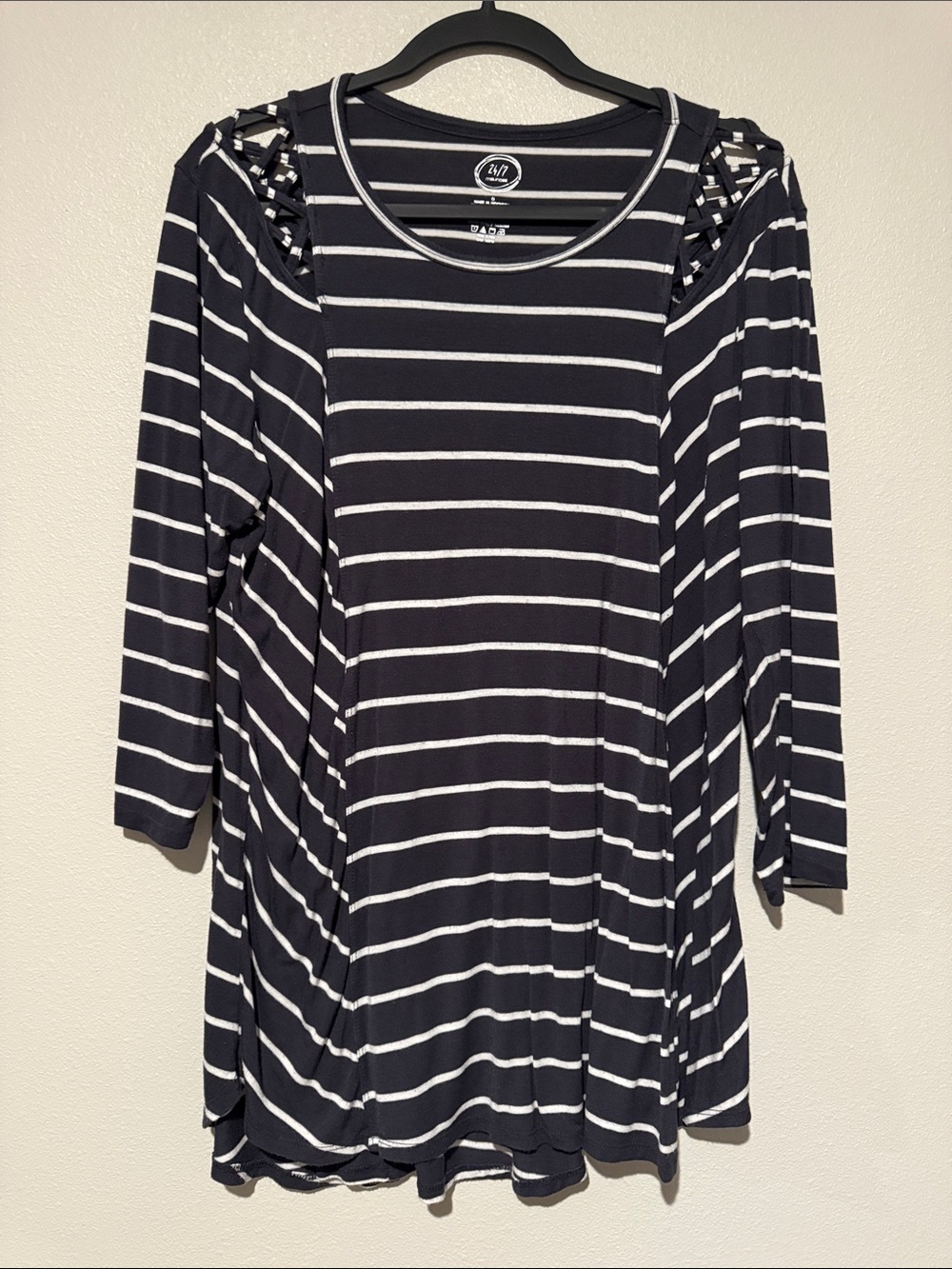 Maurices Navy & White Striped Cold-Shoulder Tunic